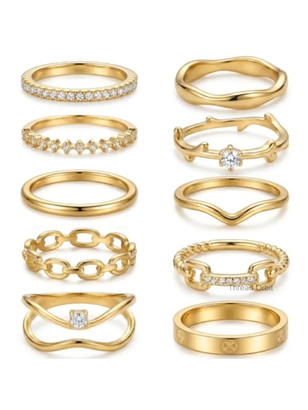 10 Pc Stackable CZ Rings Set, Gold Plated Non Tarnish Wedding Engagement